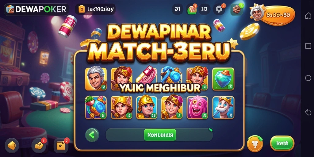 Screenshot gameplay DEWAPOKER yang menunjukkan kombinasi blok Match-3.