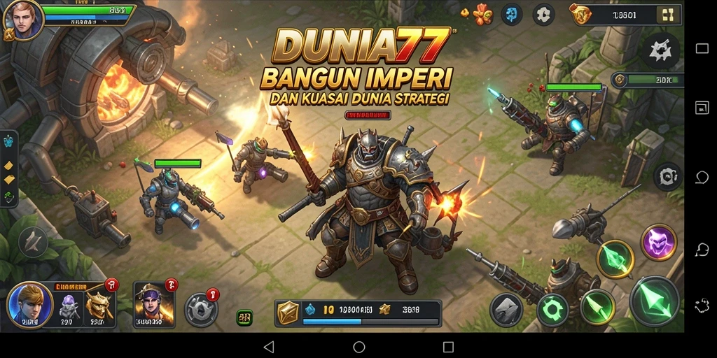 Screenshot utama DUNIA77 menampilkan gameplay dinamis dan strategi.