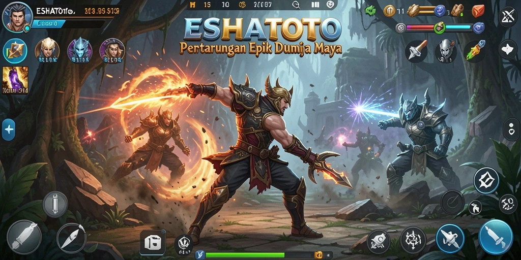 Screenshot gameplay ESHATOTO menampilkan aksi pertarungan yang menegangkan.