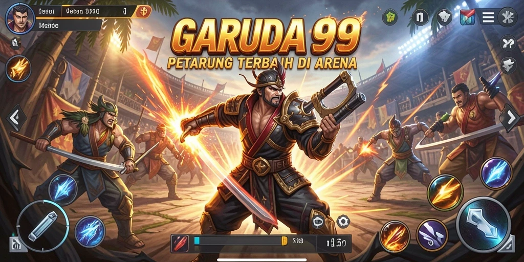 Screenshot gameplay <strong>GARUDA999</strong> menampilkan pertarungan seru dengan karakter beraksi.
