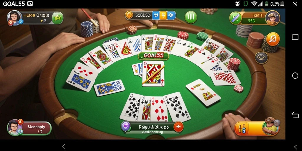 Screenshot gameplay GOAL55 dengan tampilan interaktif Gaple.