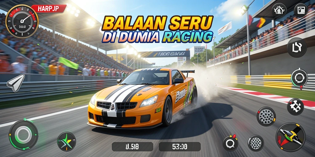 Gameplay balapan seru dan mendebarkan di HARAPJP.