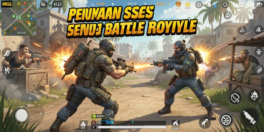 Screenshot gameplay RKGG yang menampilkan pertarungan intens dalam Battle Royale.