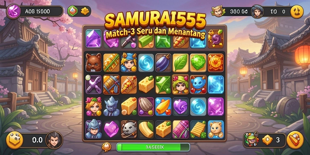 Tampilan gameplay seru dari SAMURAI555 dengan tantangan match-3.