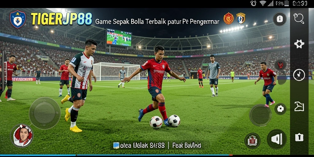 Tampilan gameplay seru dalam TIGERJP88 dengan aksi sepak bola nyata.