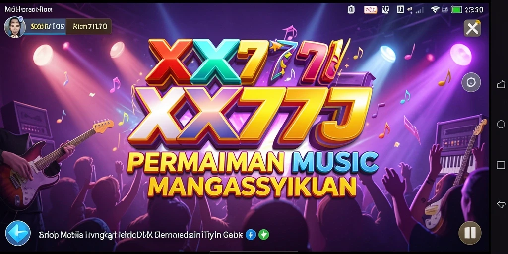 Tampilan screenshot utama XXX777 menunjukkan gameplay musik yang seru.